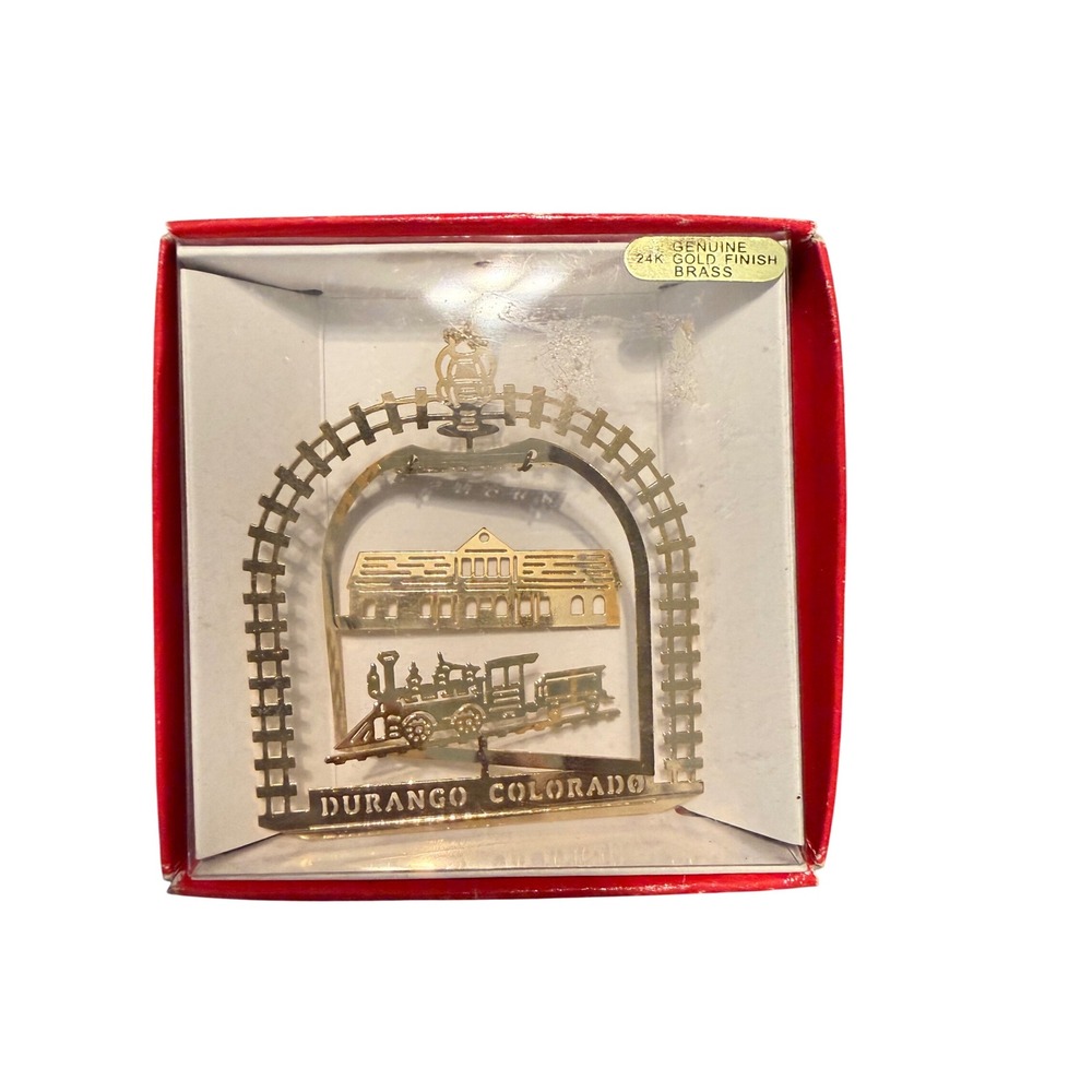 Nation's Treasures Durango Colorado 24K Gold Finish Brass Train Ornament Boxed